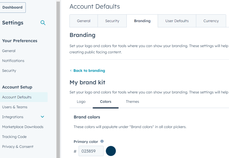 Using the HubSpot branding tool to match colour schemes