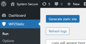 WP2Static generate static site button